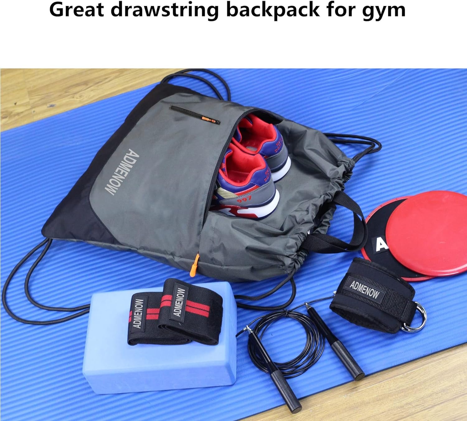 Drawstring Backpack Gym String Bag Sack Pack Sackpack Knapsack Sports Men Women Workout Dance Track Travel Beach Swim (Grey) One_Size