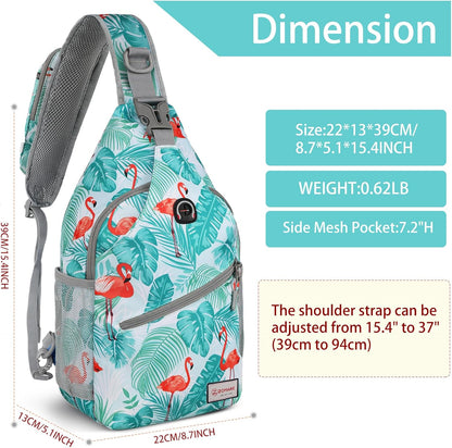 Sling Bag for Women Men, Small Crossbody Sling Backpack, Mini Water Resistant Shoulder Daypack for Travel, anti Thief Chest Bag for Hiking, Sports(Flamingo Blue)