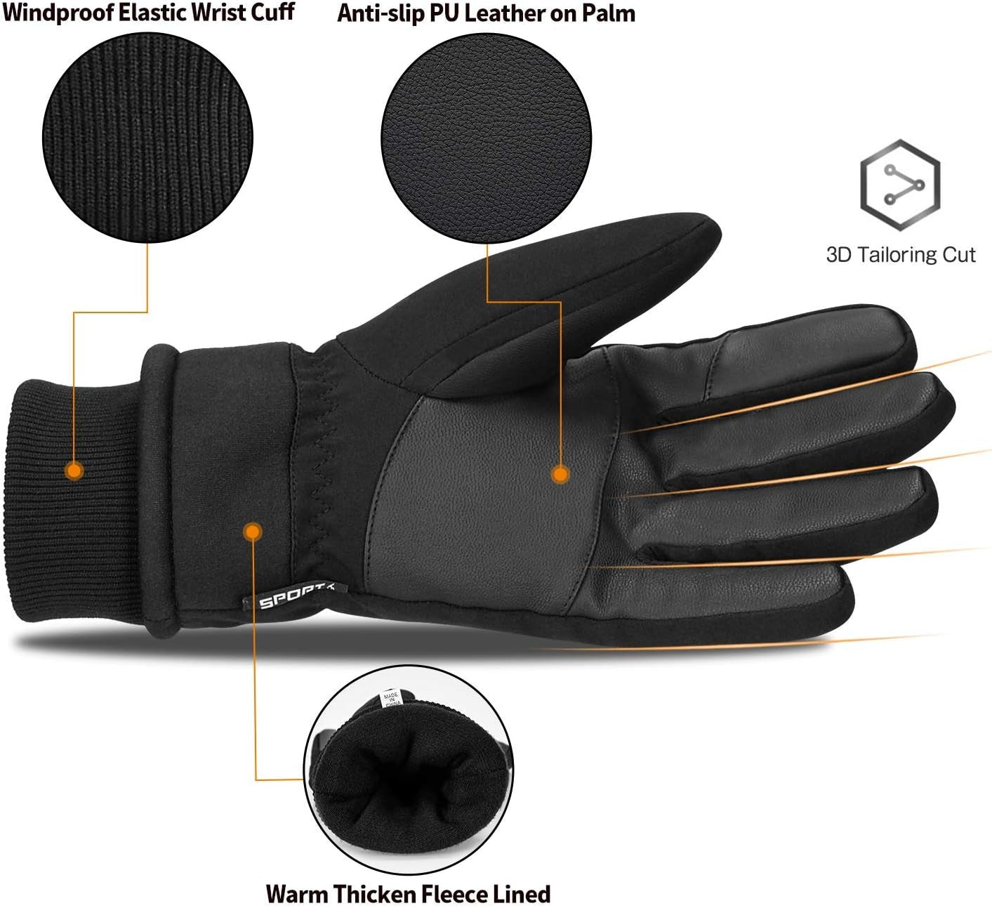 -30°F Winter Gloves Warm Thermal Gloves for Cold Weather Touch Screen Windproof Waterproof Gloves for Men Women Running Cycling Driving (Black,Large)