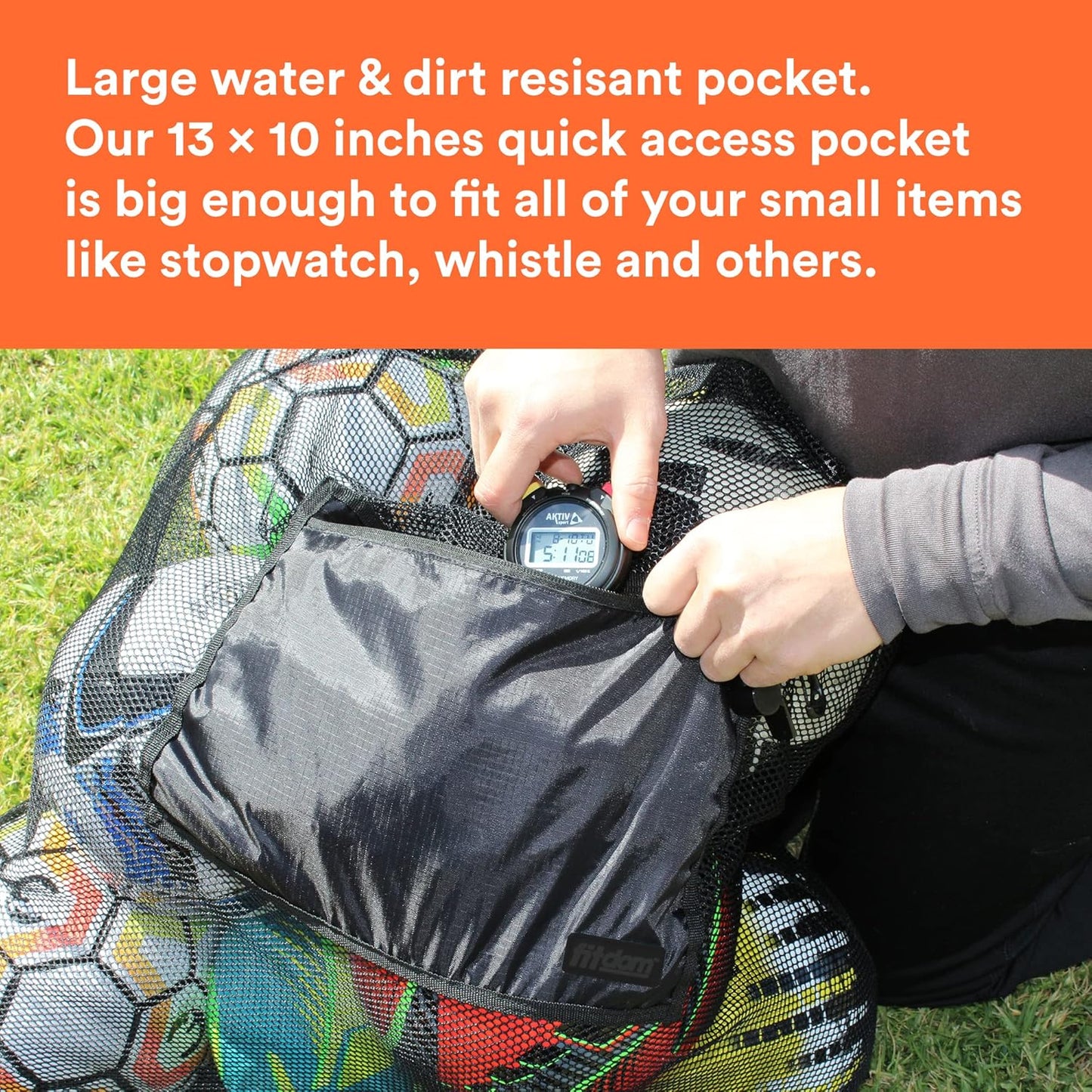 Extra Large Heavy Duty Mesh Bag. Best for Soccer Ball, Water Sports, Beach Cloth, Swimming Gears. Adjustable Shoulder Strap. Secure Side Pocket