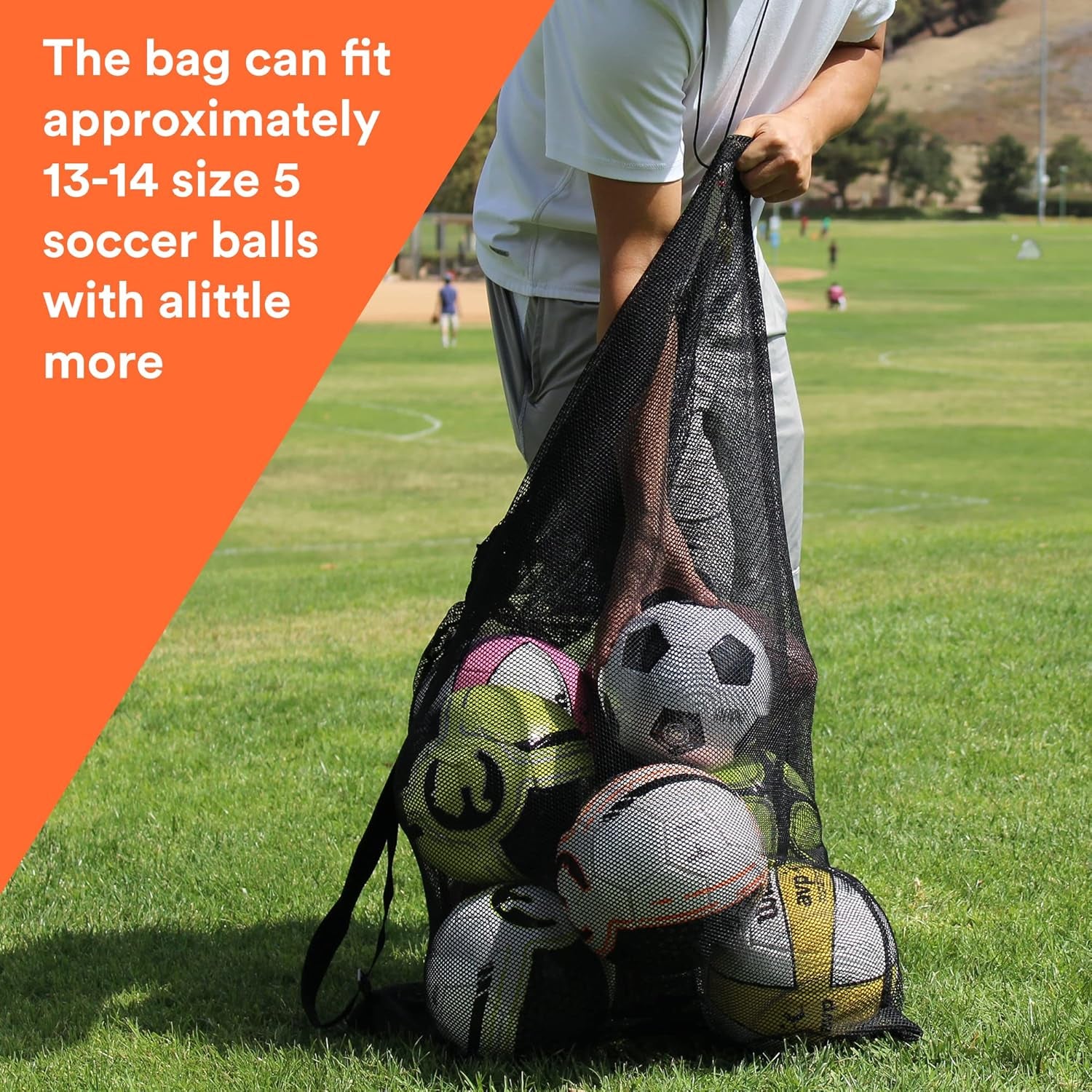 Extra Large Heavy Duty Mesh Bag. Best for Soccer Ball, Water Sports, Beach Cloth, Swimming Gears. Adjustable Shoulder Strap. Secure Side Pocket