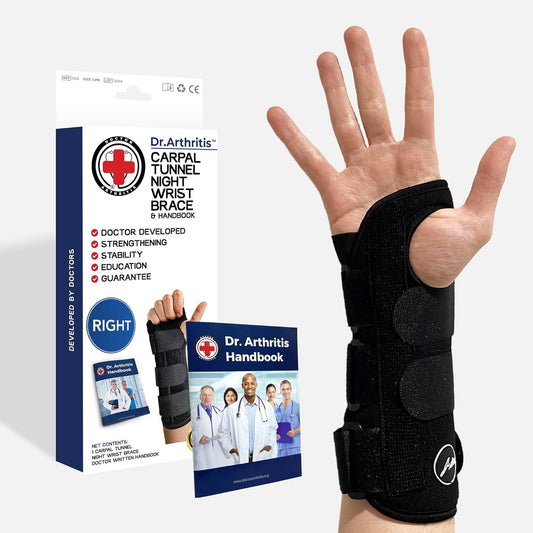 Doctor Developed Carpal Tunnel Wrist Brace for Night Support - Wrist Brace for Carpal Tunnel with Wrist Splint - Sleep Brace for Sprained Wrist - F.D.A Medical Device & Handbook (Right Hand)